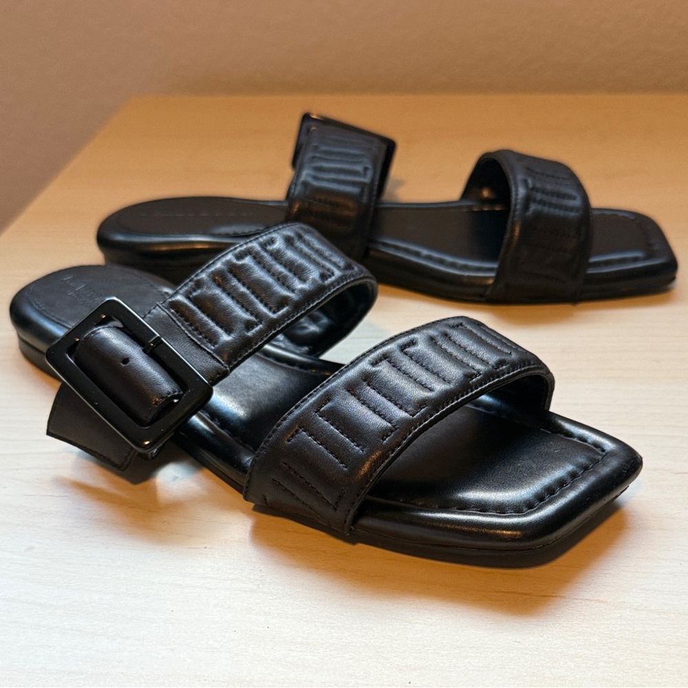 Liverpool Black Leather Slide Sandals with Stitching Size 9